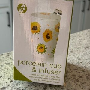 Adagio Sunflower Double Walled Porcelain Tea Cup & Infuser NWT